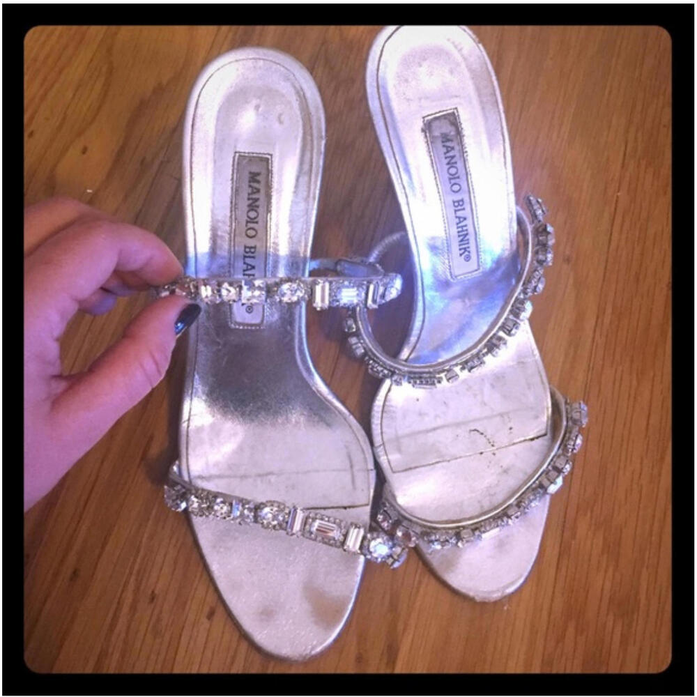 Manolo Blahnik Silver Rhinestone Heels
